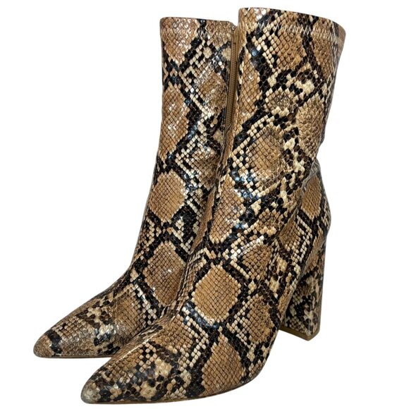 JEFFREY CAMPBELL Siren Snakeskin Pointed Toe Boots 7.5 Reptile Animal Print Tan - Picture 5 of 8